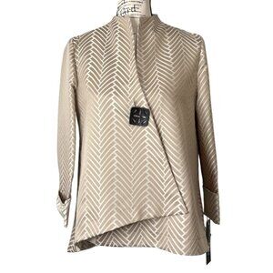 IC By Connie K Womens Size S Jacket Tan White Chevron Blazer Unique Button NEW